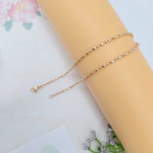 Dainty Rose Gold Beaded Chain Necklace, 17.7 Inch Everyday Style, XPNL0028 - Picture 3 of 10